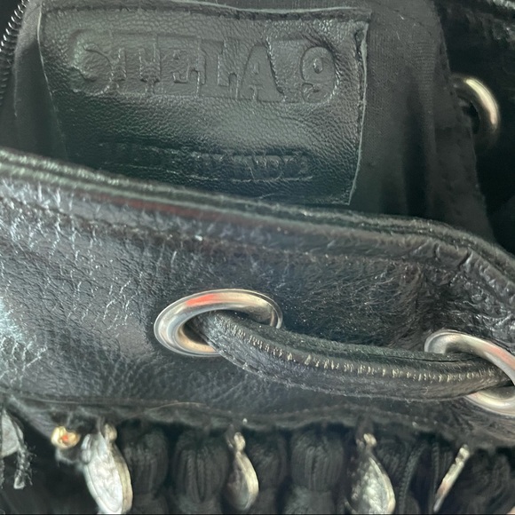 STELA 9 Leather Katari Coin Bucket Bag Black Fringe Tassels - Picture 8 of 11